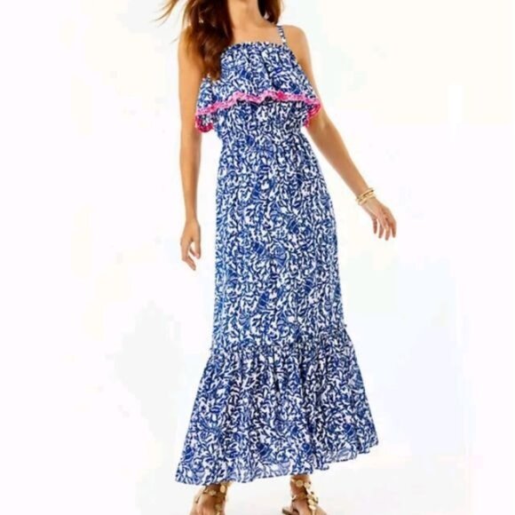 Lilly Pulitzer Adia Maxi Dress Oyster Bay Blue Krilling It Large
